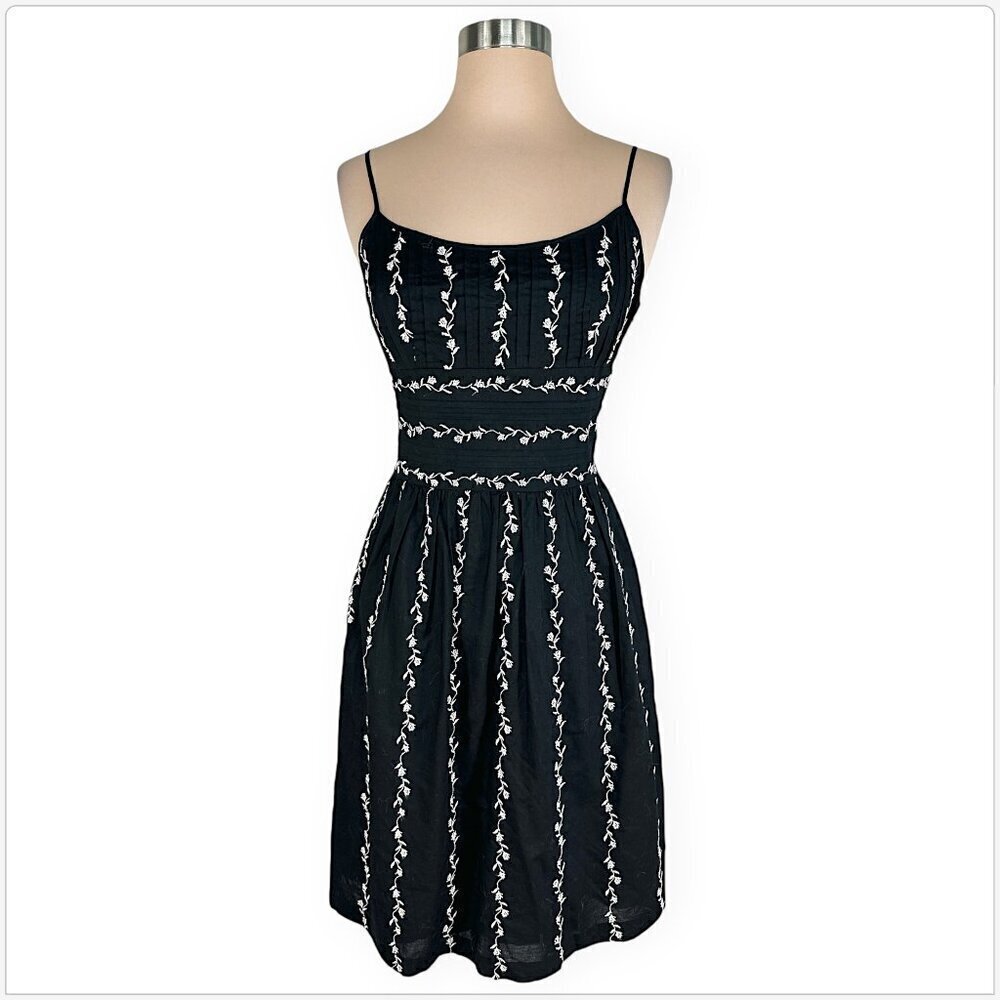 Ann Taylor Black with White Floral Embroidered Empire Slip Sundress Dress 2P